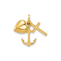 14K Yellow Gold Faith Charm Pendant with Heart, Cross and Anchor, 17x20mm - JewelryAffairs