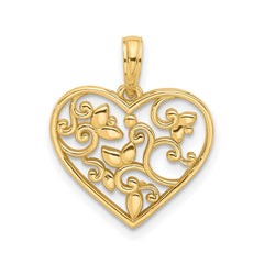 14K Yellow Gold Fancy Flower Design Heart Pendant, 20x18mm - JewelryAffairs