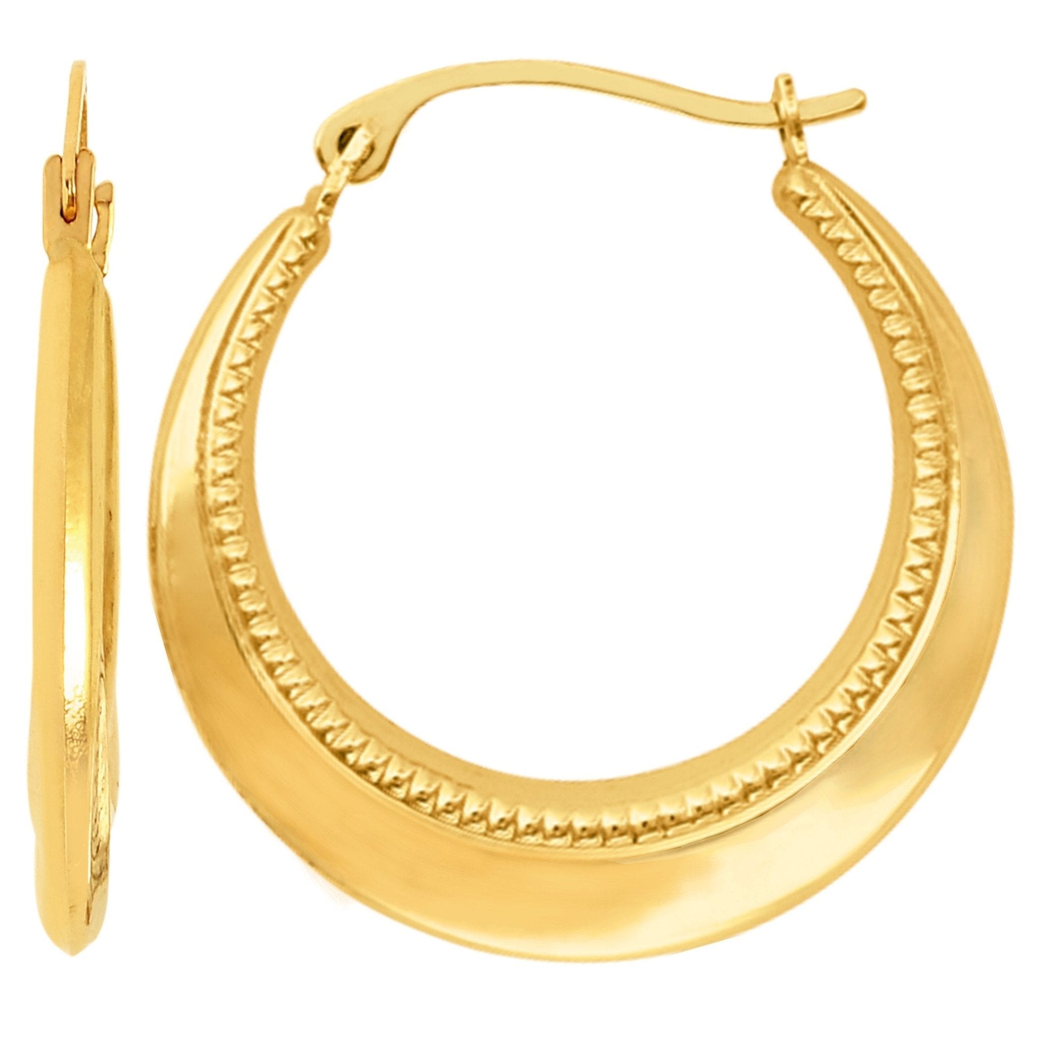 14K Yellow Gold Fancy Milgrain Round Hoop Earrings, Diameter 20mm