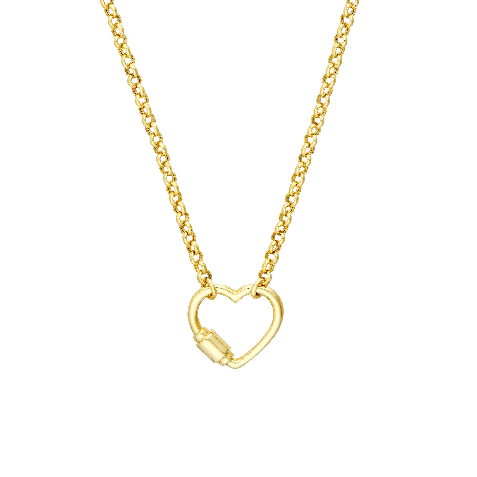 14k Yellow Gold Faux Carabiner Heart on Rolo Necklace, 18"