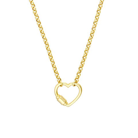 14k Yellow Gold Faux Carabiner Heart on Rolo Necklace, 18"