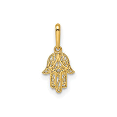 14k Yellow Gold Filigree Hamsa Hand Pendant Charm, 11x8mm - JewelryAffairs