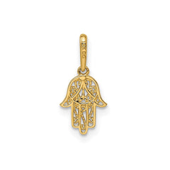 14k Yellow Gold Filigree Hamsa Hand Pendant Charm, 11x8mm - JewelryAffairs