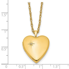 14K Yellow Gold Filled 20mm Star Diamond Heart Photo Locket Necklace, 18"