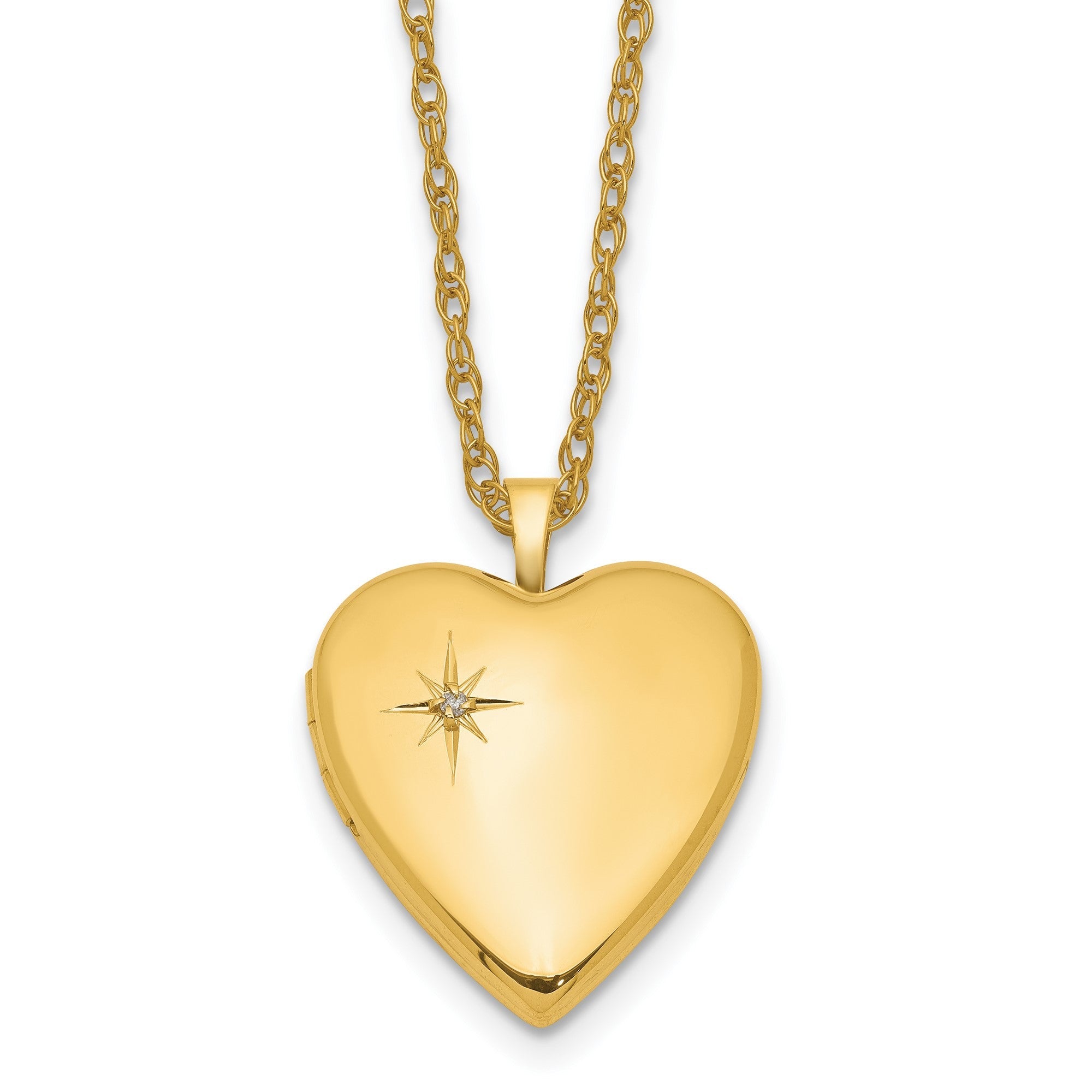 14K Yellow Gold Filled 20mm Star Diamond Heart Photo Locket Necklace, 18"