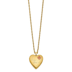 14k Yellow Gold Filled Heart Locket Necklace with I Love You Engraving, 20mm, Red Flower, 18 Inches