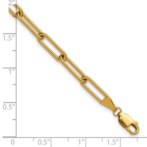 14K Yellow Gold Filled Paperclip Link Bracelet, 4mm Width, 6.5 Inch Length with 1 Inch Extension Chain