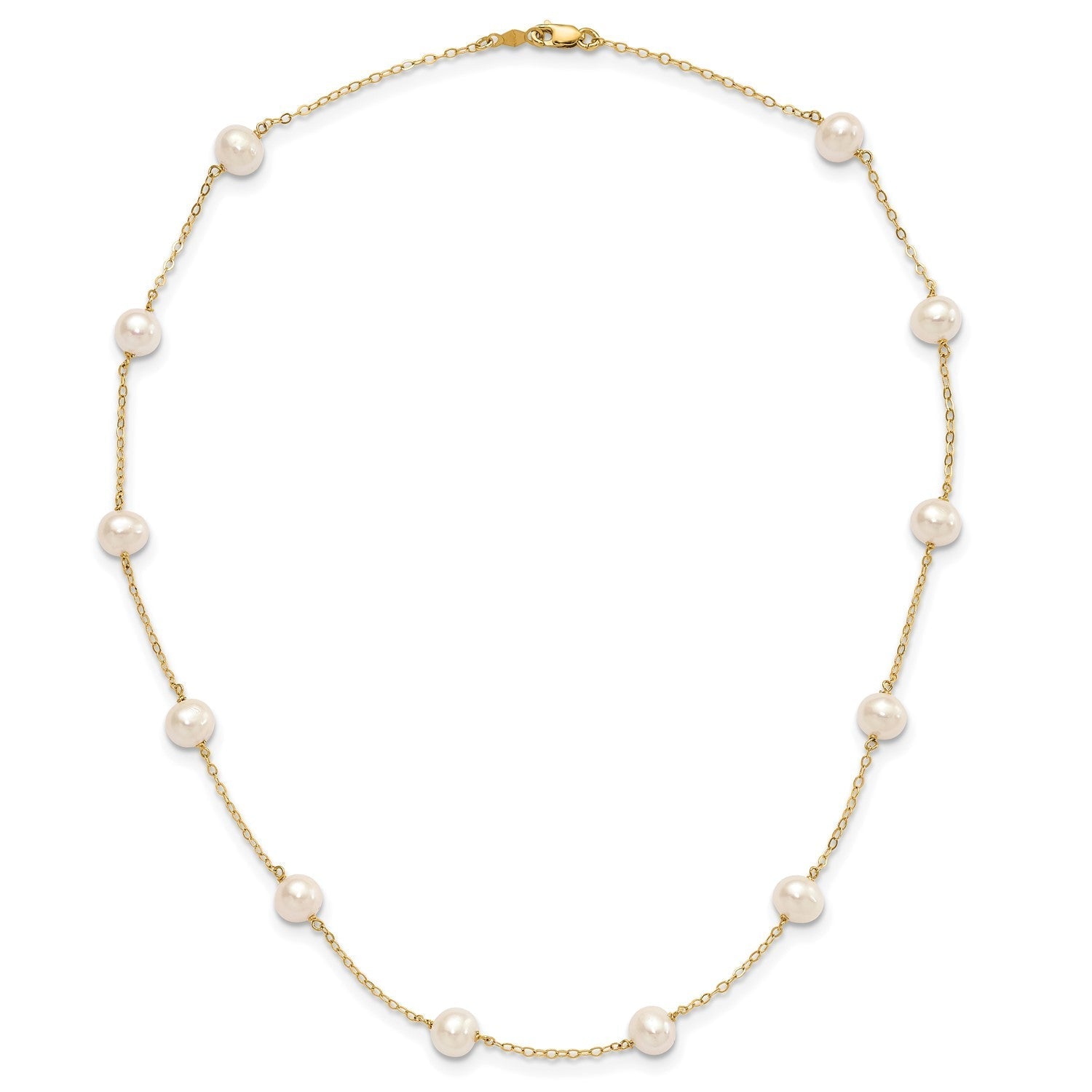 14K Yellow Gold Fresh Water Cultured 6mm Pearl 12 - station Necklace, 16 - JewelryAffairs