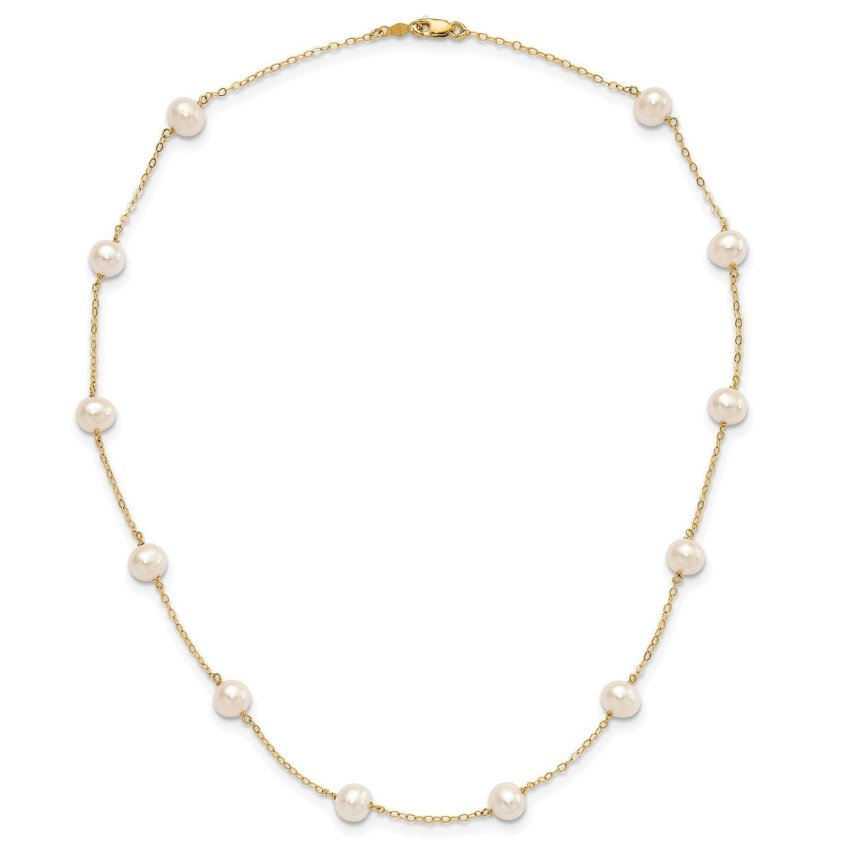 14K Yellow Gold Fresh Water Cultured 6mm Pearl 12 - station Necklace, 16 - JewelryAffairs