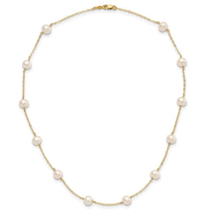 14K Yellow Gold Fresh Water Cultured 6mm Pearl 12 - station Necklace, 16 - JewelryAffairs