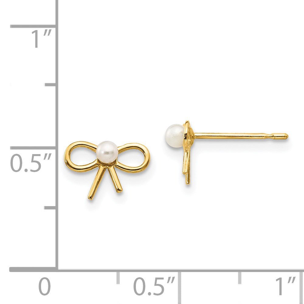 14k Yellow Gold Fresh Water Cultured Pearl Bow Post Stud Earrings, 6x9mm - JewelryAffairs