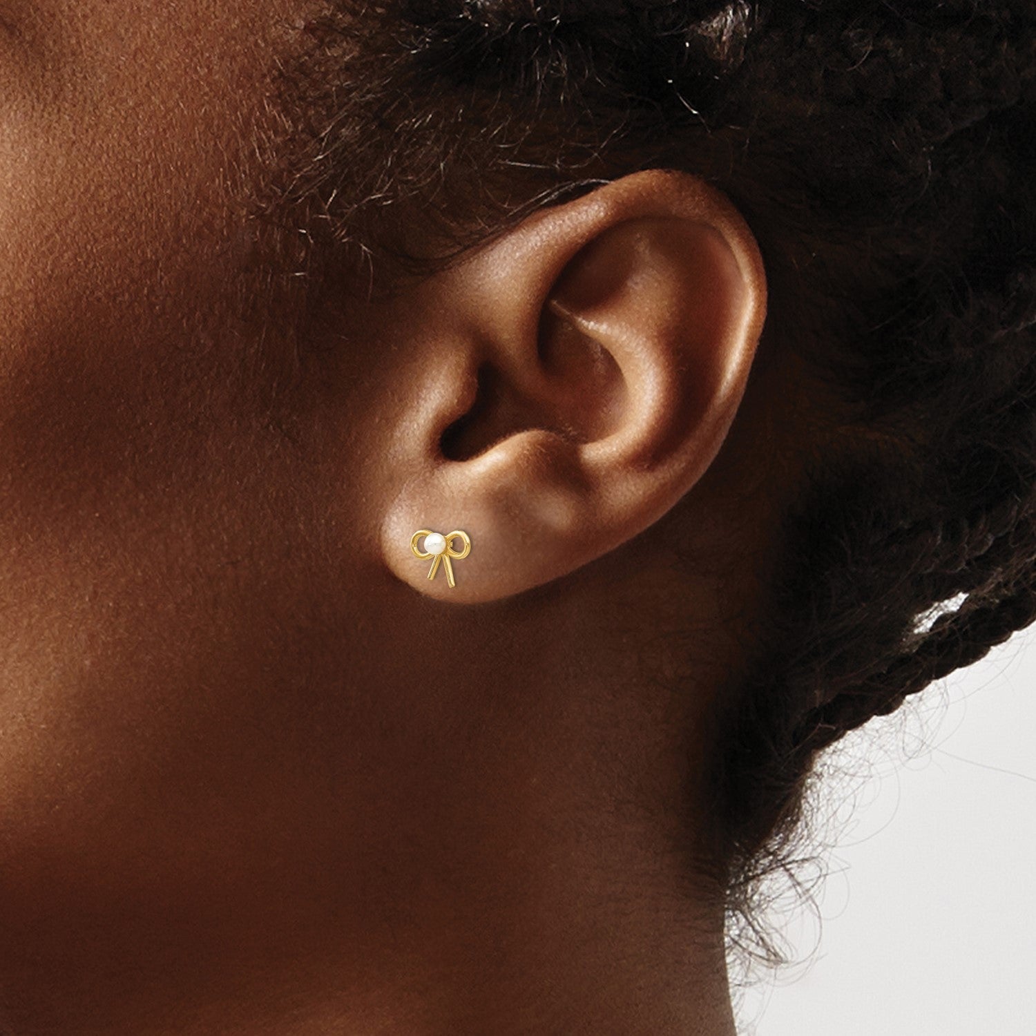 14k Yellow Gold Fresh Water Cultured Pearl Bow Post Stud Earrings, 6x9mm - JewelryAffairs