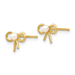 14k Yellow Gold Fresh Water Cultured Pearl Bow Post Stud Earrings, 6x9mm - JewelryAffairs