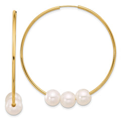 14K Yellow Gold Freshwater Pearl Hoop Earrings, 47mm - JewelryAffairs