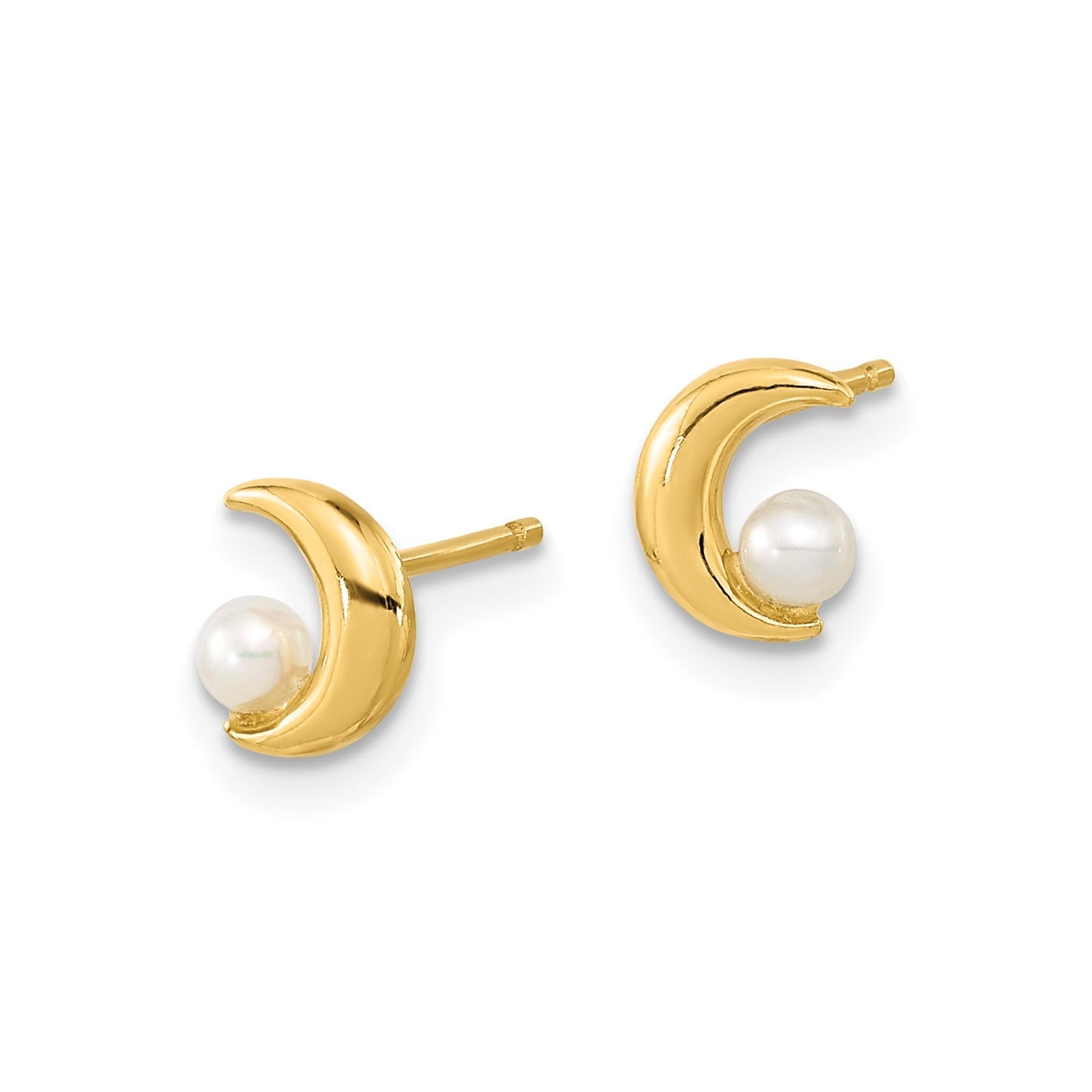 14K Yellow Gold Half Moon 2.5 - 3mm Freshwater Cultured Pearl Post Stud Earrings - JewelryAffairs