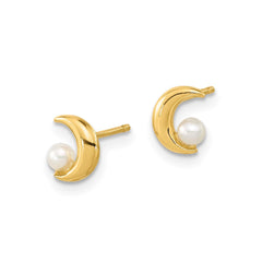 14K Yellow Gold Half Moon 2.5 - 3mm Freshwater Cultured Pearl Post Stud Earrings - JewelryAffairs