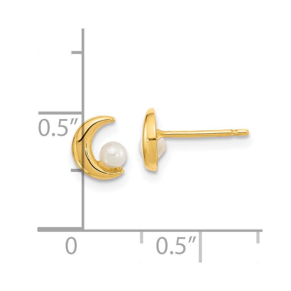 14K Yellow Gold Half Moon 2.5 - 3mm Freshwater Cultured Pearl Post Stud Earrings - JewelryAffairs