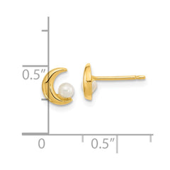 14K Yellow Gold Half Moon 2.5-3mm Freshwater Cultured Pearl Post Stud Earrings