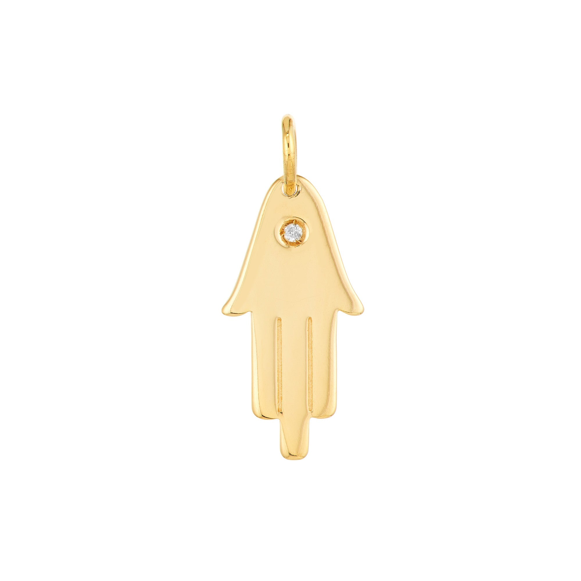 14K Yellow Gold Hamsa Diamond Pendant, 18mm - JewelryAffairs