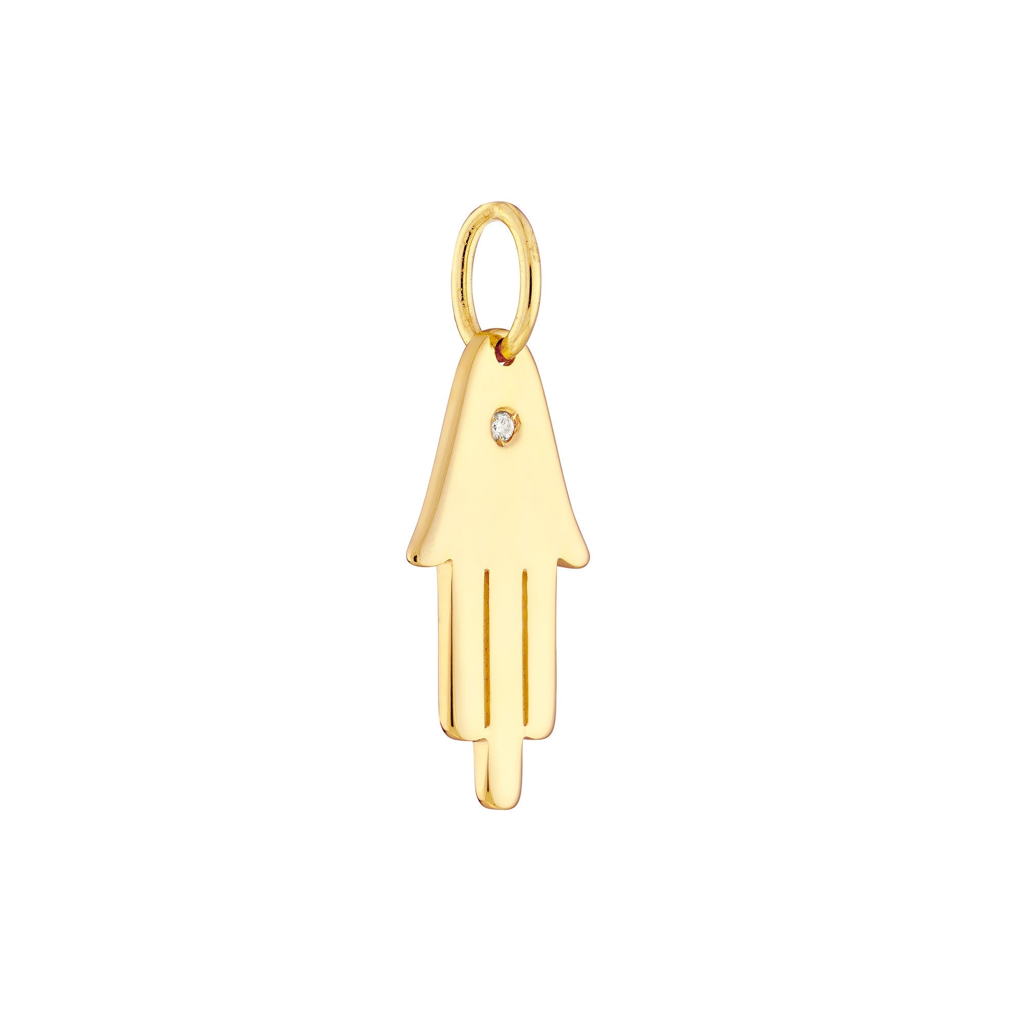 14K Yellow Gold Hamsa Diamond Pendant, 18mm - JewelryAffairs