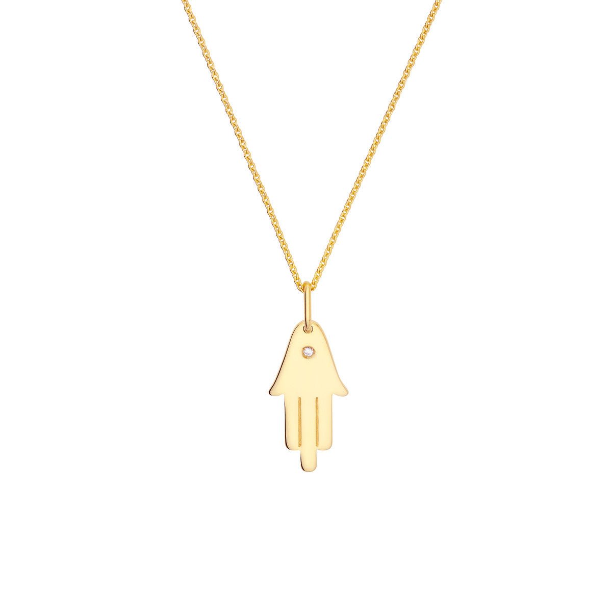 14K Yellow Gold Hamsa Diamond Pendant, 18mm - JewelryAffairs