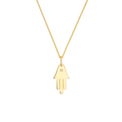 14K Yellow Gold Hamsa Diamond Pendant, 18mm - JewelryAffairs