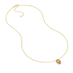 14K Yellow Gold Hamsa Hand Diamond Adjustable Necklace, 16" - 18" - JewelryAffairs