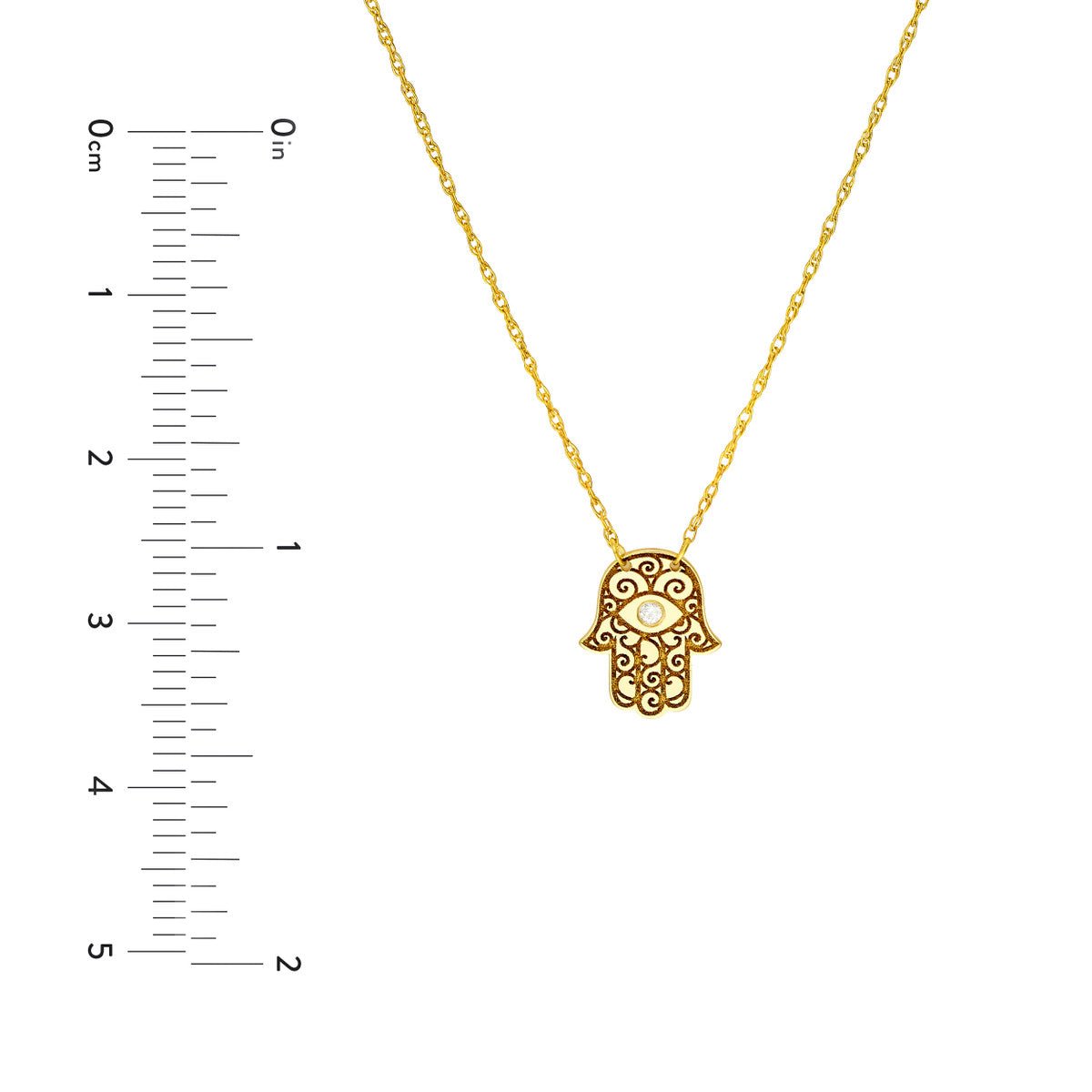14K Yellow Gold Hamsa Hand Diamond Adjustable Necklace, 16" - 18" - JewelryAffairs