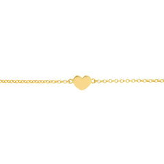 14k Yellow Gold Heart Anklet, 10 Inch Chain Length, Dainty Rolo Link