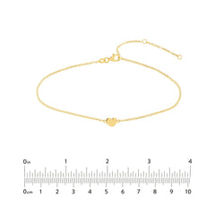 14k Yellow Gold Heart Anklet, 10 Inch Chain Length, Dainty Rolo Link