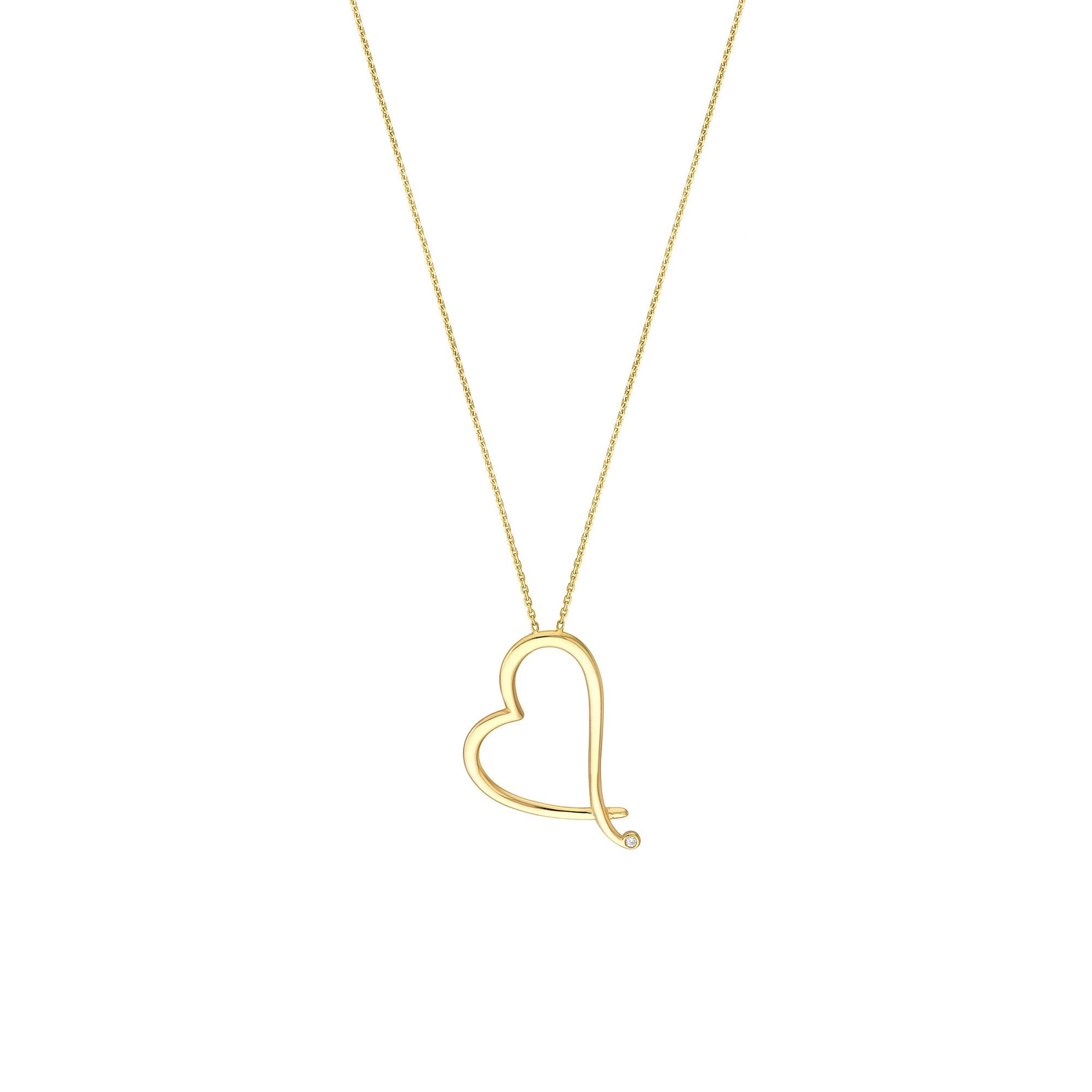14k Yellow Gold Heart Diamond Adjustable Necklace, 18"
