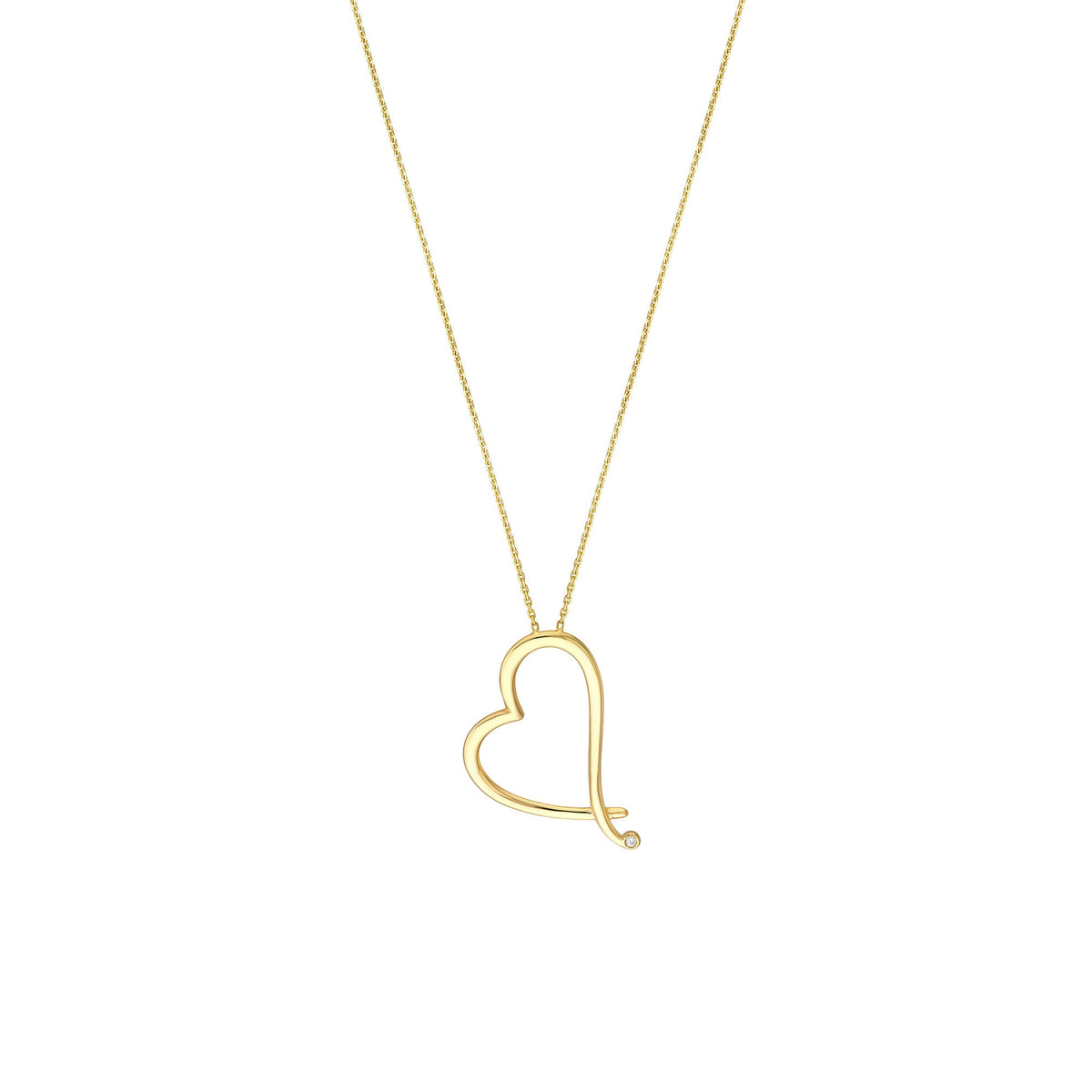14k Yellow Gold Heart Diamond Adjustable Necklace, 18"