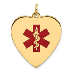 14k Yellow Gold Heart Medical Alert Pendant, 31x24mm, Enameled - JewelryAffairs