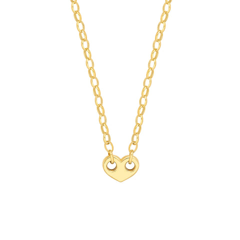 14k Yellow Gold Heart Puff Mariner And Oval Rolo Necklace, 18"