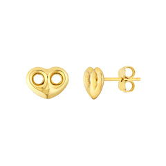 14k Yellow Gold Heart Puff Mariner Stud Earrings, 8mm - JewelryAffairs