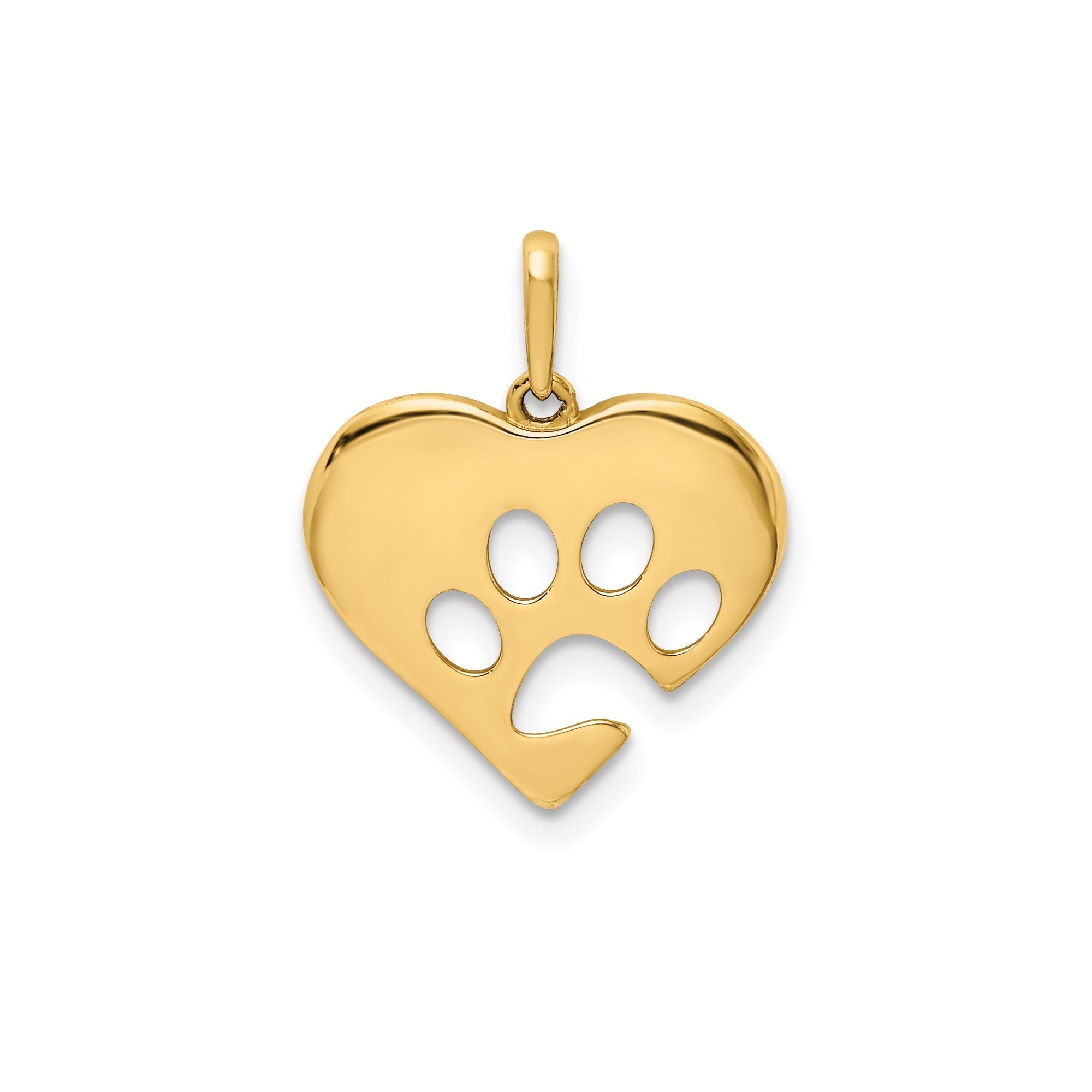 14K Yellow Gold Heart with Paw Print Pendant Charm, 12x12mm - JewelryAffairs