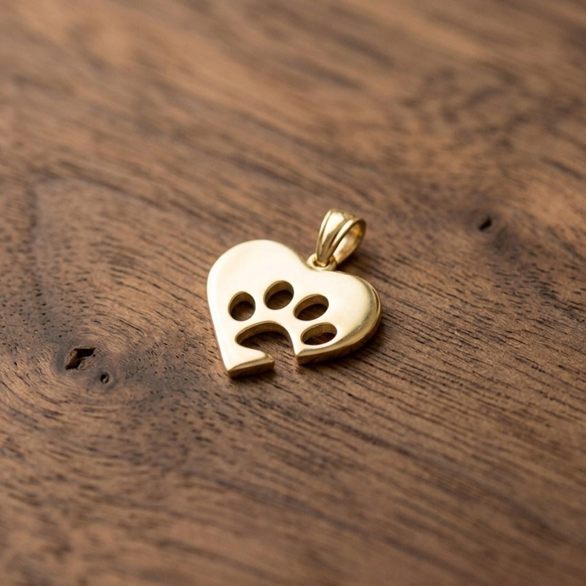 14K Yellow Gold Heart with Paw Print Pendant Charm, 12x12mm - JewelryAffairs