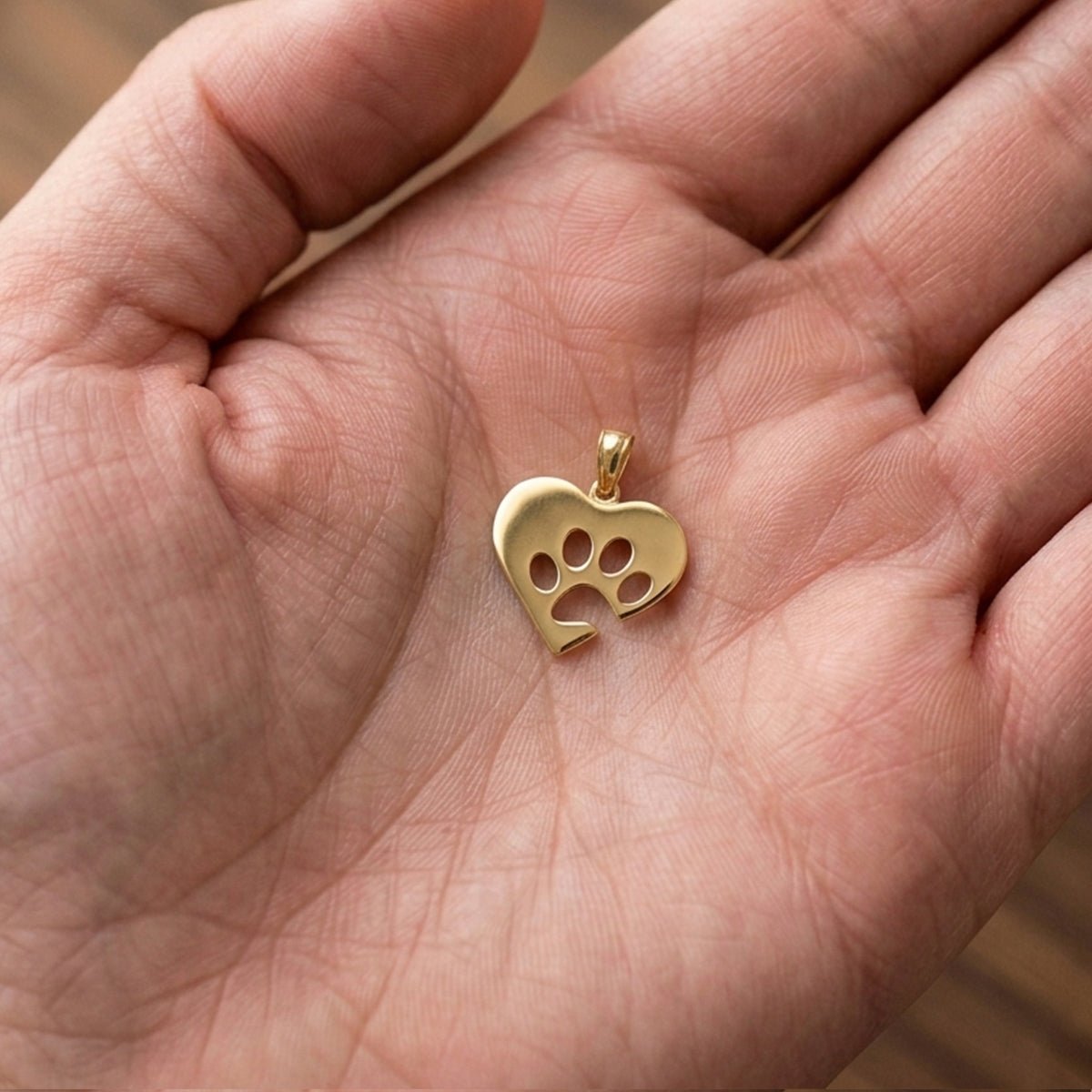 14K Yellow Gold Heart with Paw Print Pendant Charm, 12x12mm - JewelryAffairs