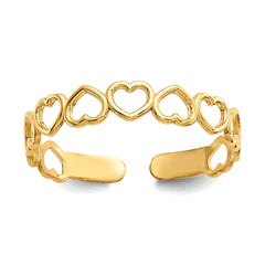 14k Yellow Gold Hearts Open Adjustable Toe Ring - JewelryAffairs