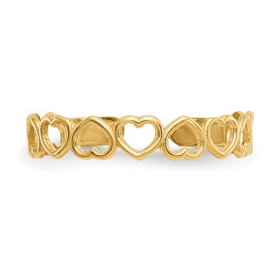 14k Yellow Gold Hearts Open Adjustable Toe Ring - JewelryAffairs