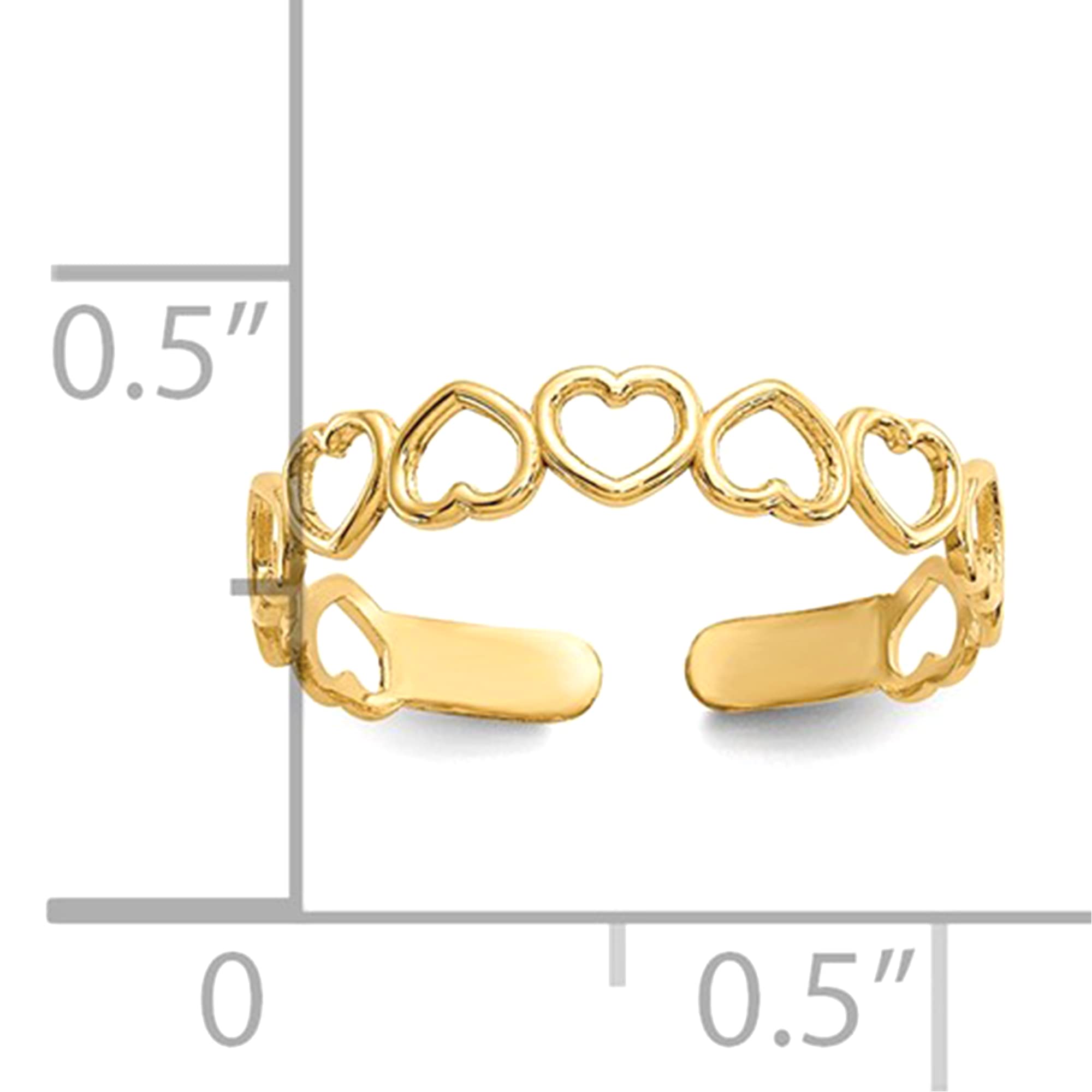 14k Yellow Gold Hearts Open Adjustable Toe Ring - JewelryAffairs