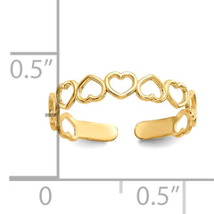 14k Yellow Gold Hearts Open Adjustable Toe Ring