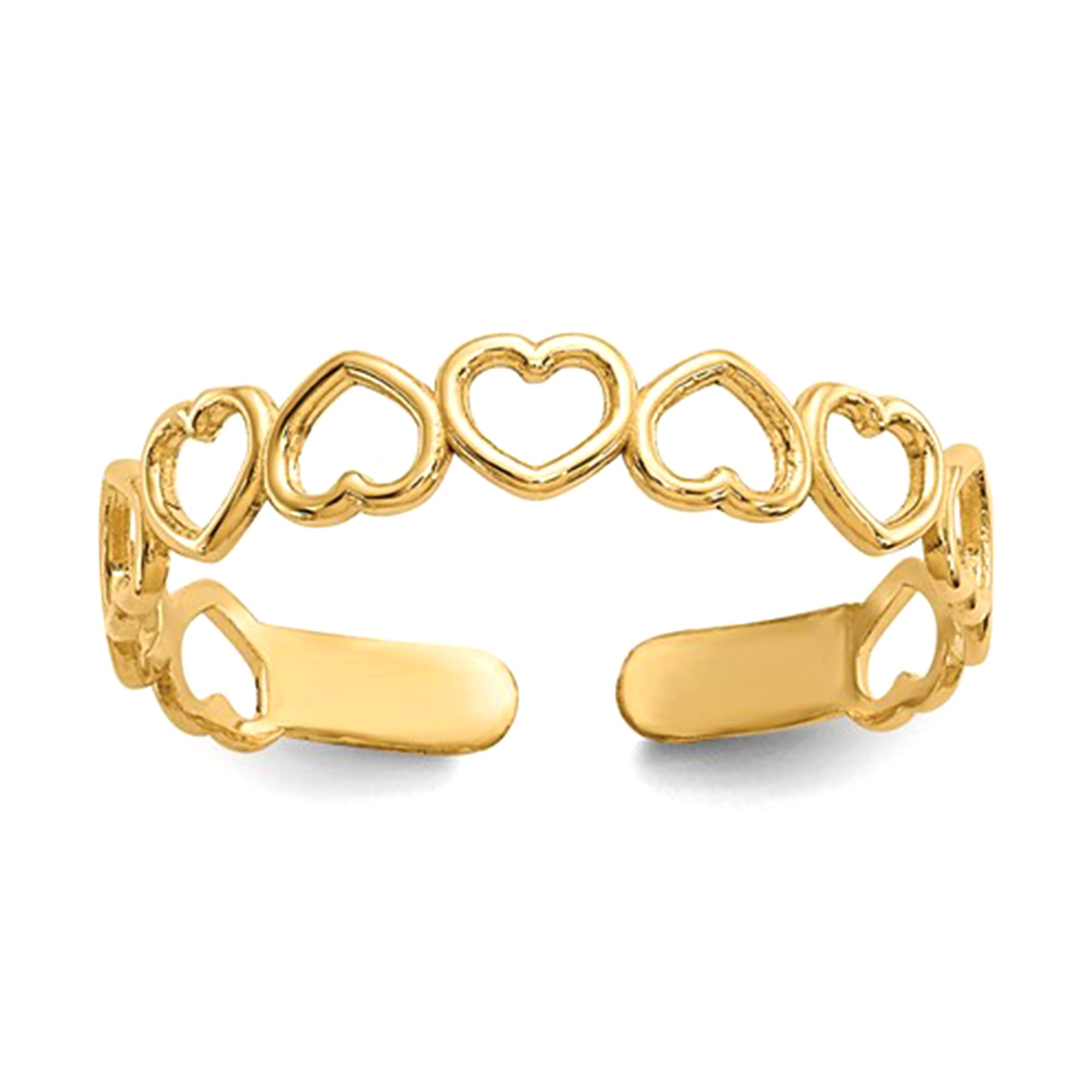 14k Yellow Gold Hearts Open Adjustable Toe Ring - JewelryAffairs