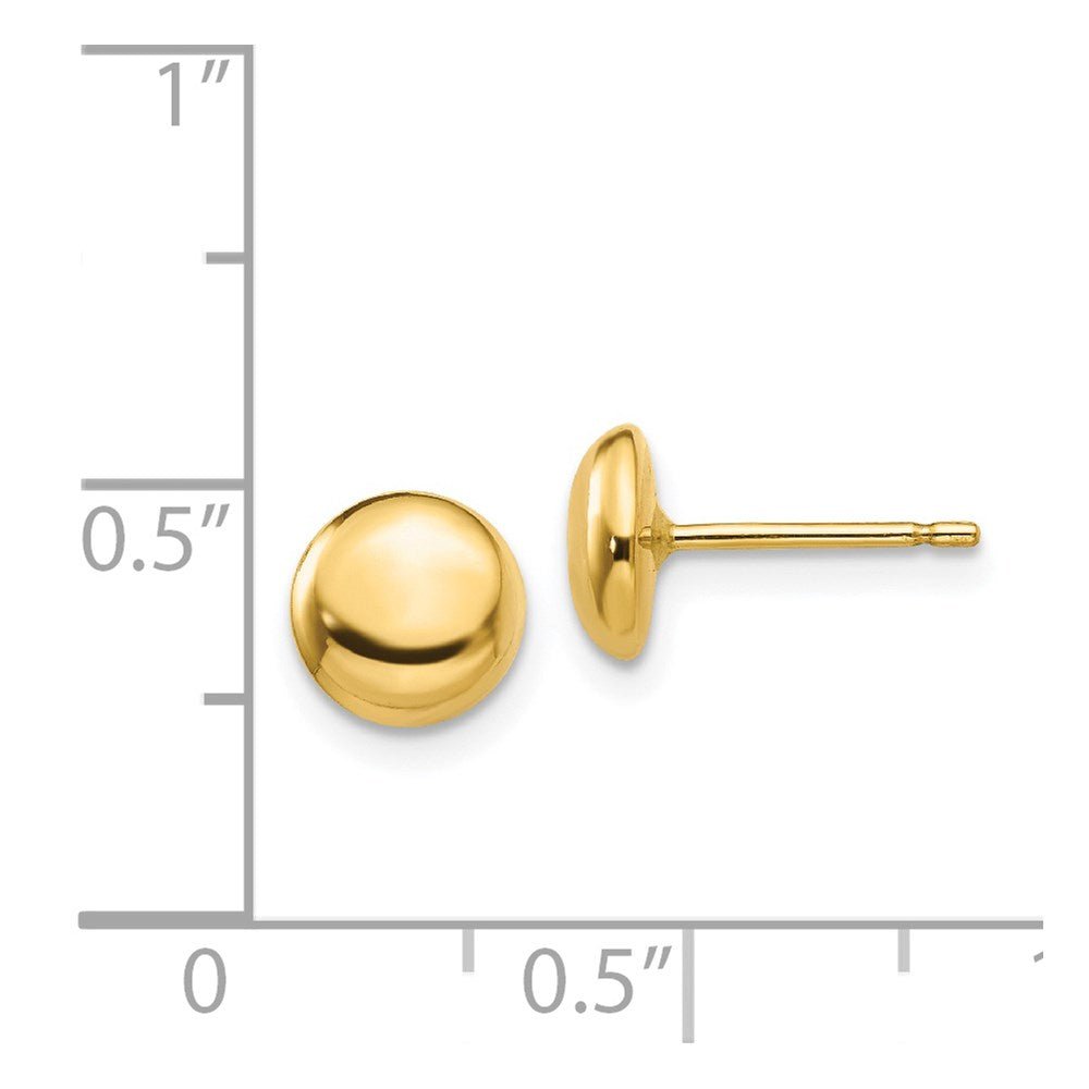 14k Yellow Gold High Polish Half Ball Post Stud Earrings, 7mm Diameter - JewelryAffairs