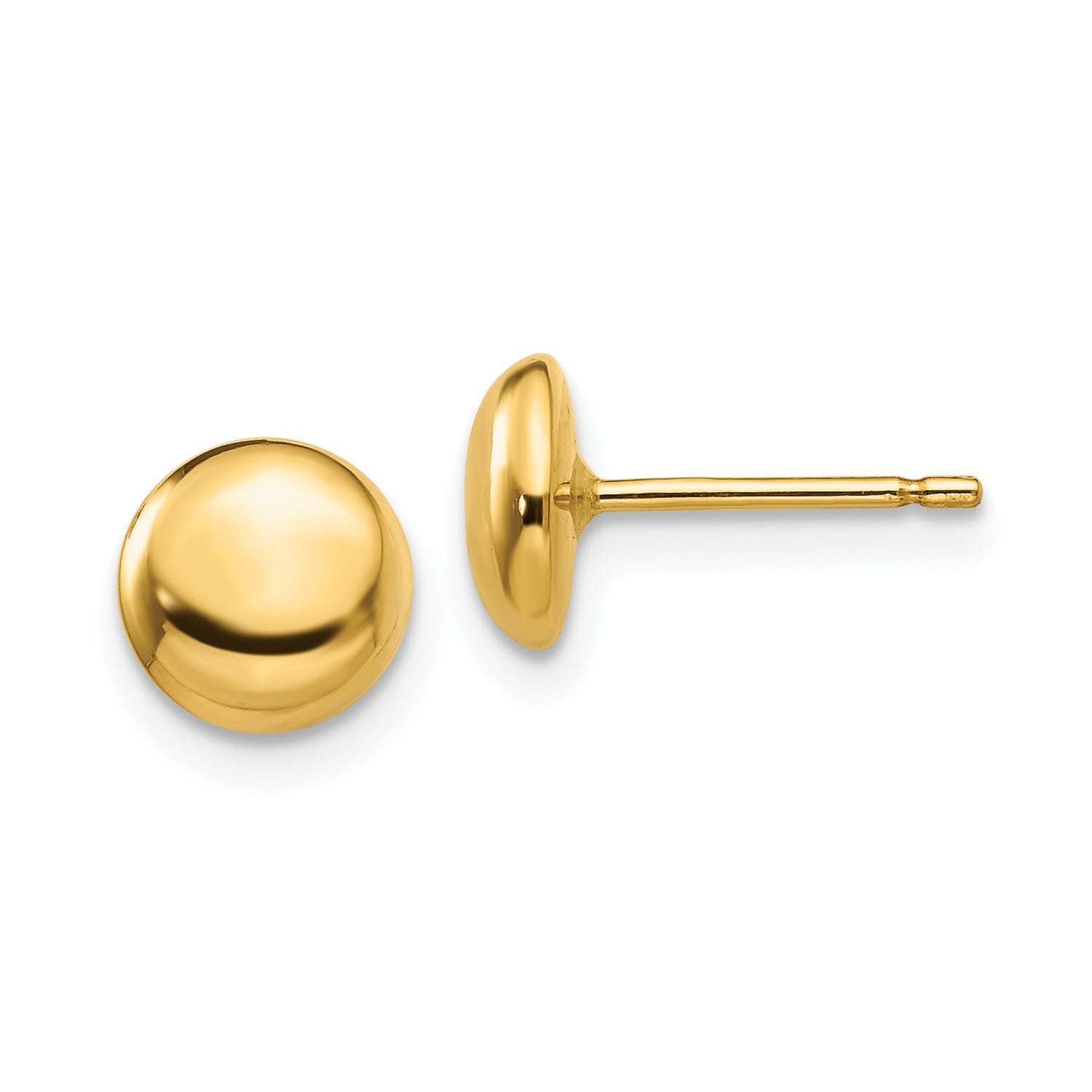 14k Yellow Gold High Polish Half Ball Post Stud Earrings, 7mm Diameter - JewelryAffairs