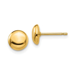 14k Yellow Gold High Polish Half Ball Post Stud Earrings, 7mm Diameter - JewelryAffairs