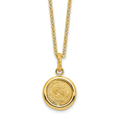 14k Yellow Gold High Polished and Matte Roman Coin Necklace, 18"