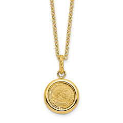 14k Yellow Gold High Polished and Matte Roman Coin Necklace, 18"