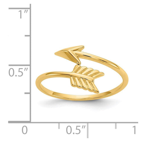14K Yellow Gold High Polished Arrow Adjustable Ring, 7