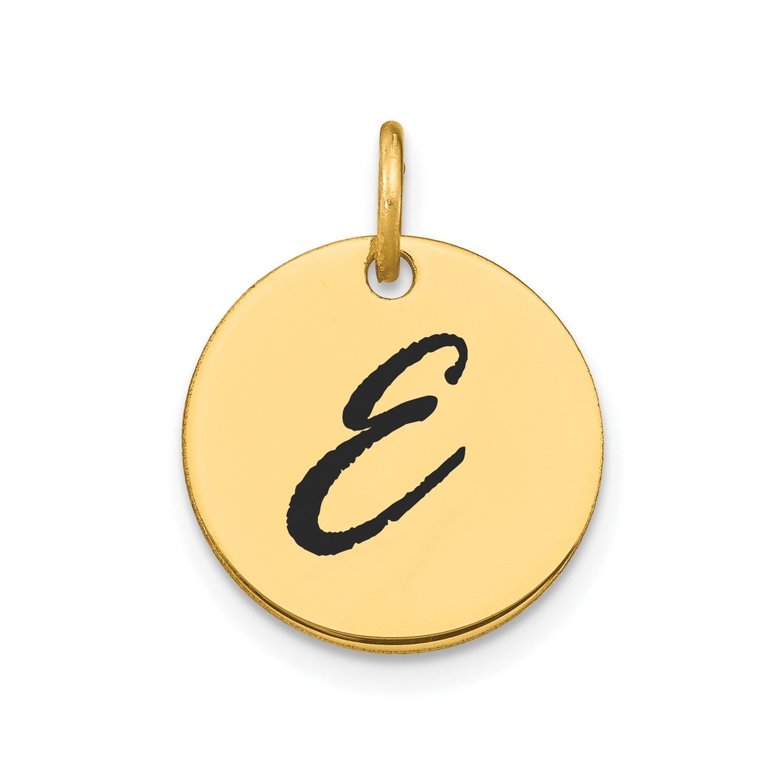 14K Yellow Gold High Polished Black Enamel Initial Disk Pendant 15mm - JewelryAffairs